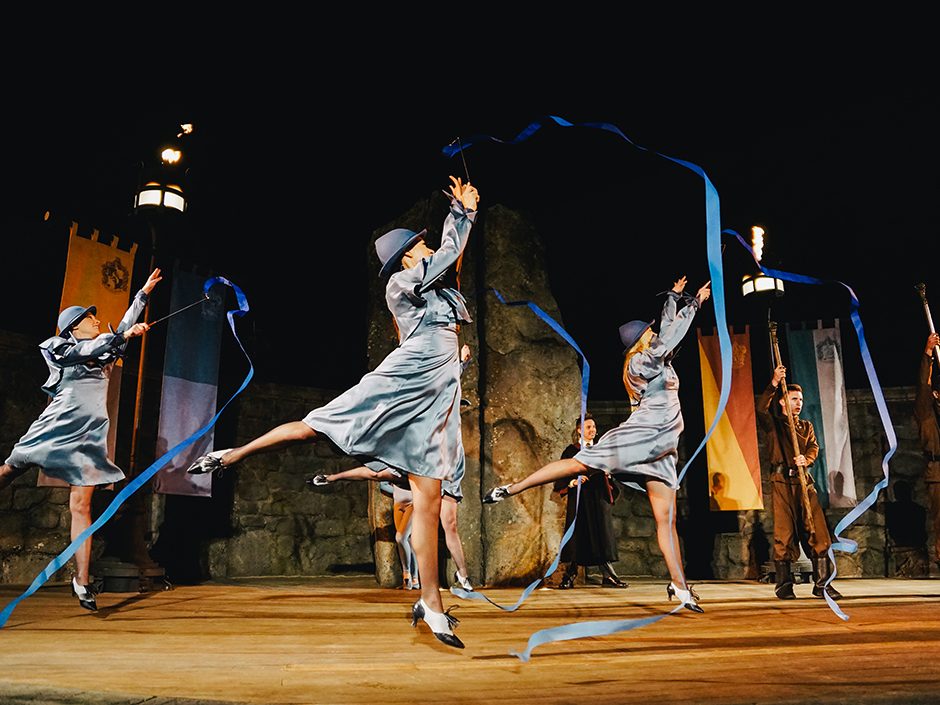 Students of Beauxbatons and Durmstrang perform at the Triwizard Rally.