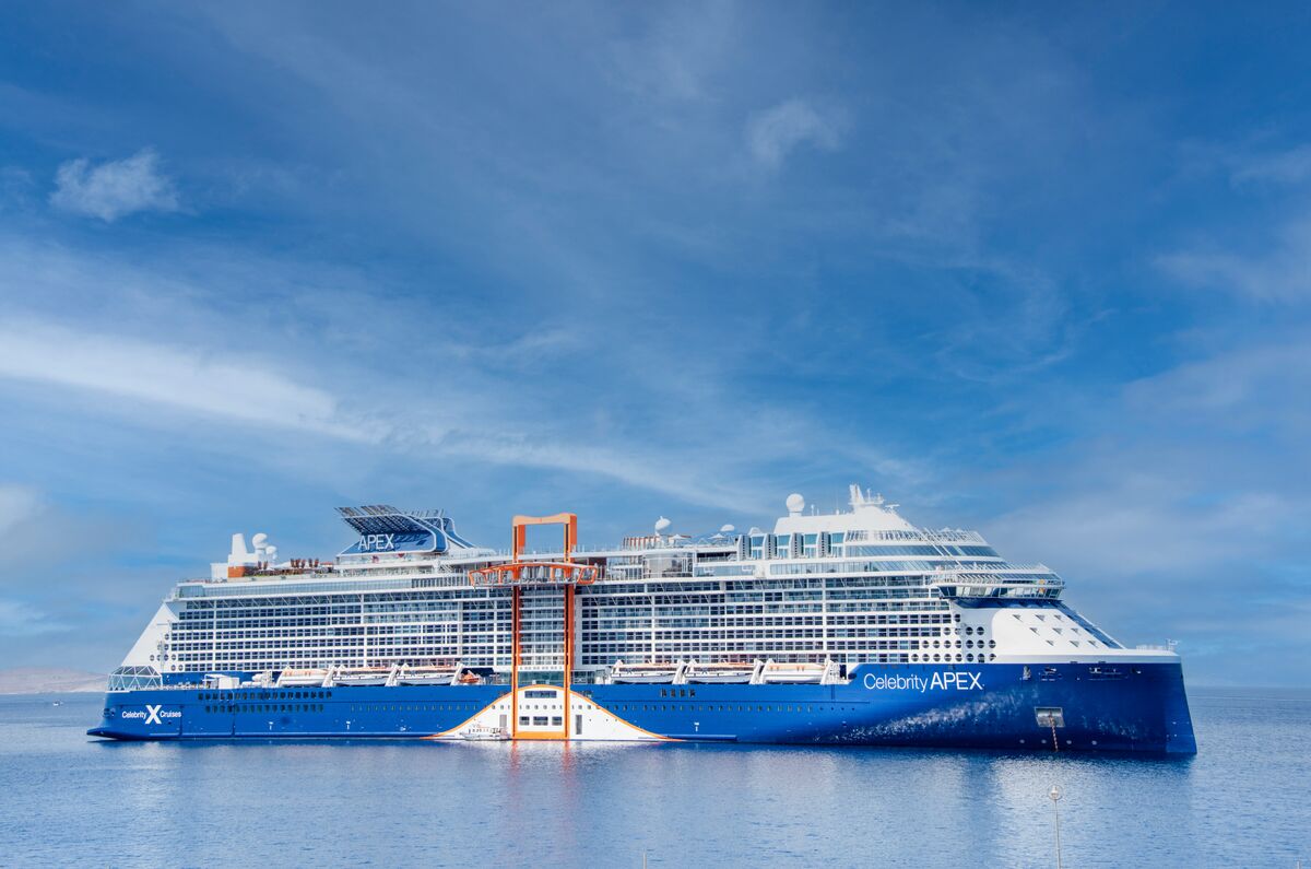 Modern cruise ship sailing on blue ocean waters